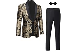 Mgnaie Tuxedo Suits for Men 2 Piece Regular Fit Suit Floral Blazer Jacket Waistcoat Pants Men Suit Set for Wedding Prom