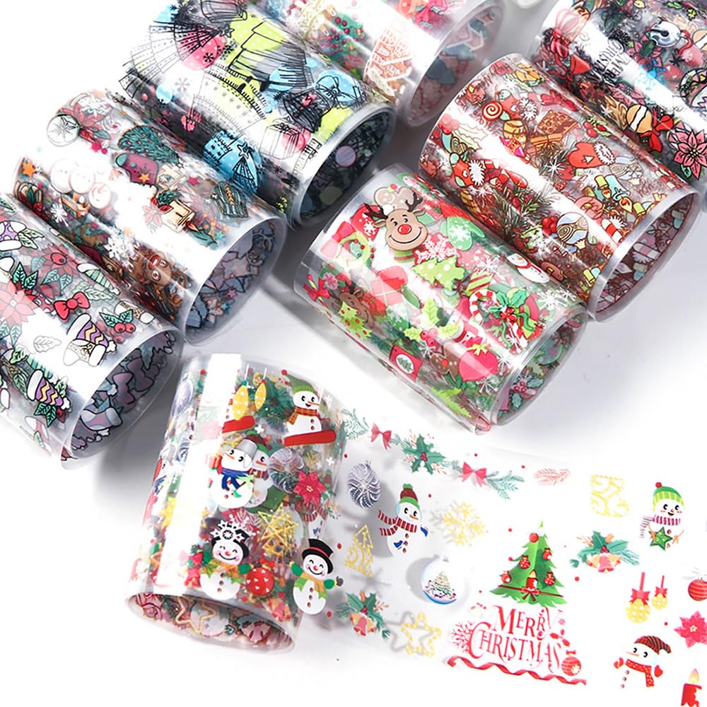 Photo 1 of 10 Sheets Christmas Nail Art Foils Transfer Stickers Winter Nail Stickers Decals Snowflake Xmas Tree Snowman Patterns Nail Manicure Stickers for Women Kids Girls DIY