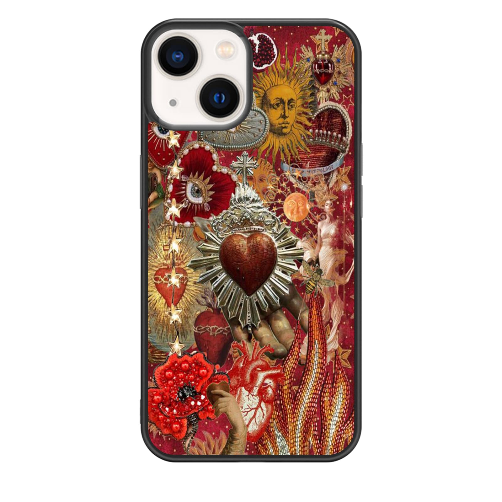 qizjio Vintage Mosaic Phone Case Shockproof Protective Sun Heart Phone Case for iPhone 15