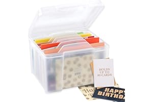 MISTIC COOL Greeting Card Organizer & Storage Box for Cards, 6 Adjustable Dividers, Plastic, Stackable, 10"L x 8.5"W x 7.5"H