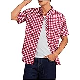 VIPWOLF Men's Gingham Shirts Plaid Button Down Short Sleeve Casual T Shirt Tops