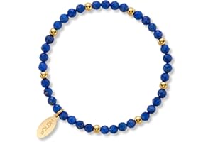 BOLDN – Women’s Beaded Bracelet with 4mm Lazurite & 18K Gold-Plated Stainless Steel – Handmade in Canada, Stretch Fit, Waterp