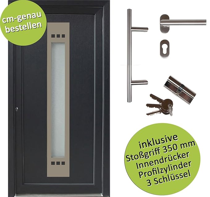 kuporta Kunststoff Haustür nach Maß Santana Size außen anthrazit/innen weiß DIN links nach innen öffnend mit Stoßgriff-Set