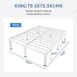 MAF 14 Inch King Metal Platform Bed Frame White