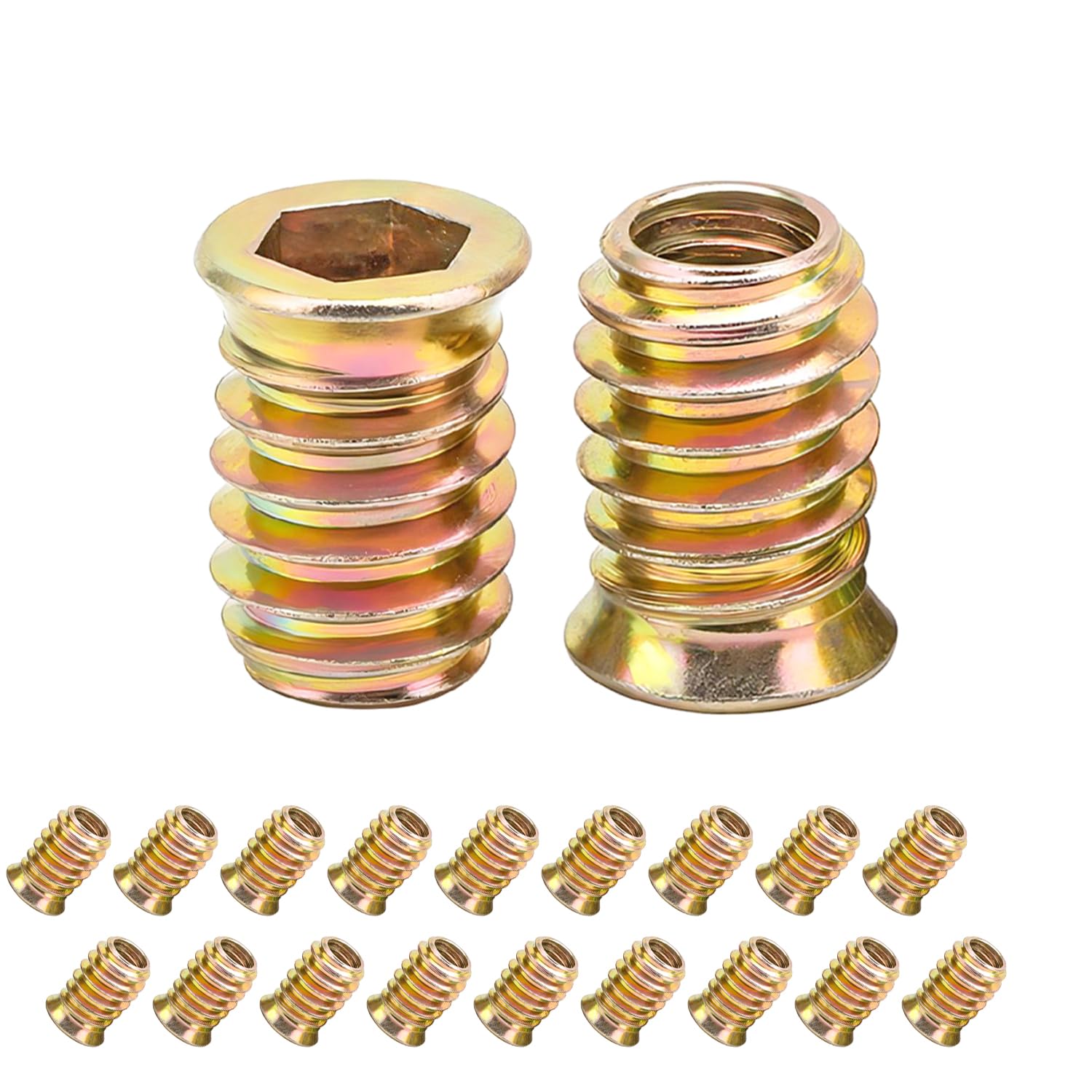 Qrity 20PCS Threaded Inserts Nuts, Hex Drive Head Nuts, Threaded Inserts for Wood, Hex Socket Drive, Zinc Plated Carbon Steel, M6x20mm Insert Nut โ image 1