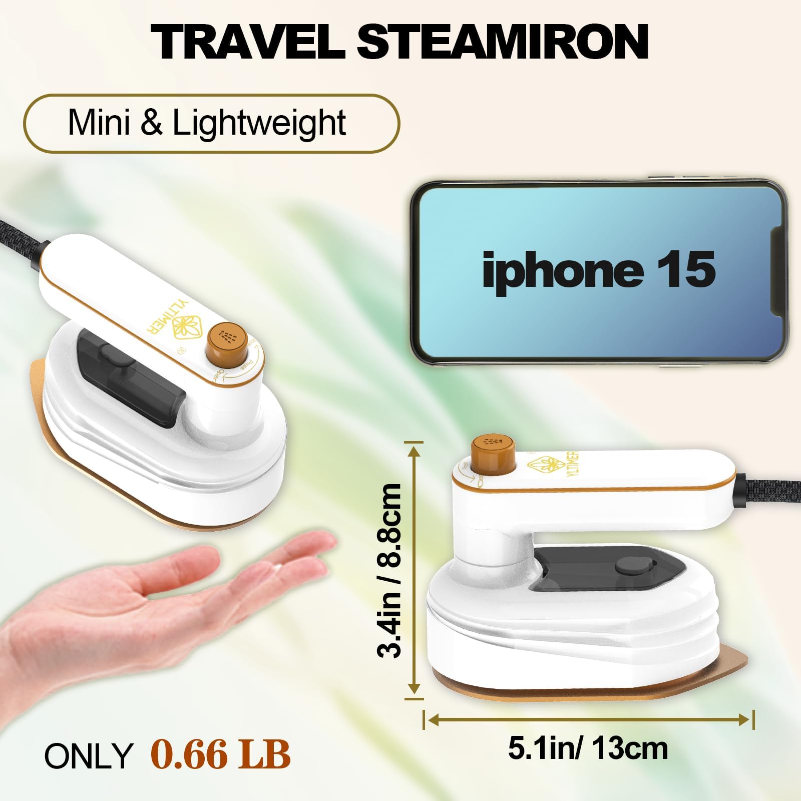 Mini Travel Iron for Clothes, 2 In 1 180 Degree Small Size Portable Handheld Iron with Dry And Wet Ironing for Home Business Clothing (White)
