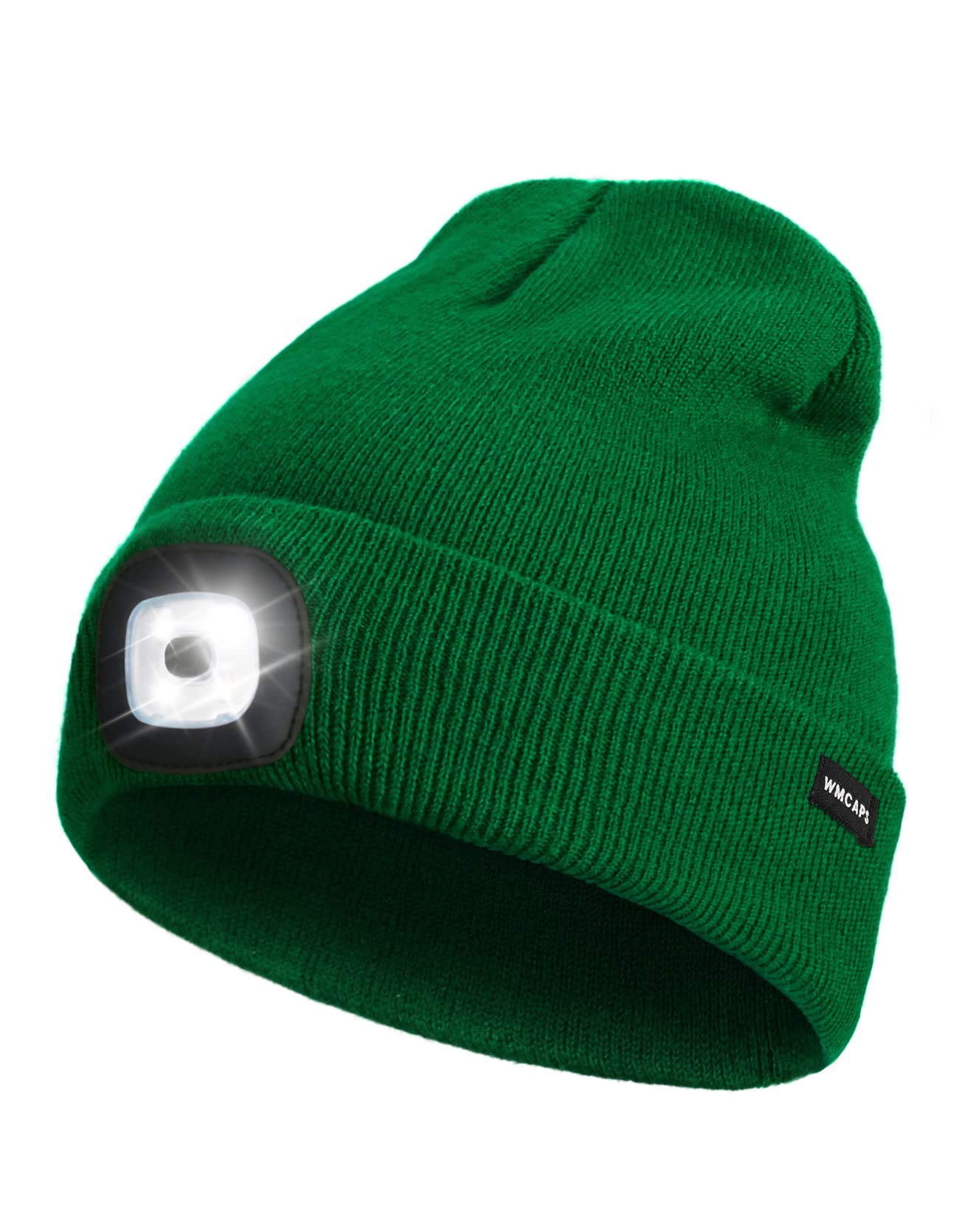 Rechargeable LED Lighted Beanie, Perfect Dad Gifts in Christmas, Stocking Fillers Cap with Light Hands Free Head Torch Unisex Winter Warm Knit Beanie Bird Green