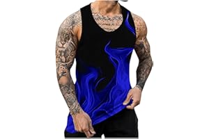 Men's Tank Top Flame Printed Breathable Beach Tops Vest Workout Sleeveless Muscle T Shirts Casual Summer Tank Shirts