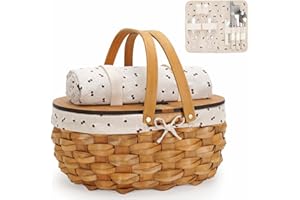 TECANA Picnic Basket for 2 - Picnic Set with Lid and Handle | Large Picnic Basket with Blanket & Removable Liner | Picnic Baskets for Couples | Beach Picnic Set | Camping Basket (Walnut)