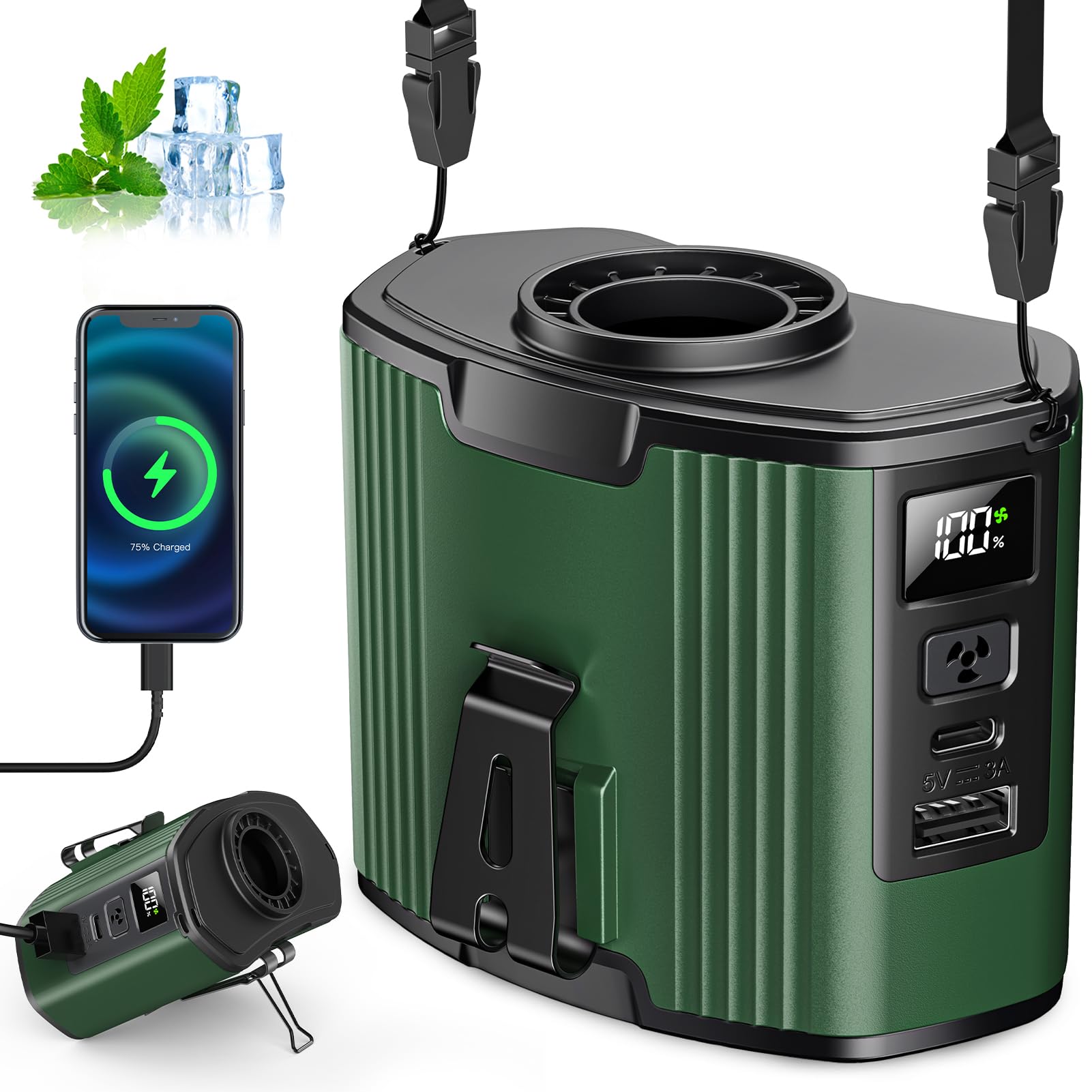 Photo 1 of (40Hours Cooling) Portable Waist Fan Rechargeable,17000Rpm High Speed,10 Speeds Personal Wearable Body Fans & Lanyard,3-In-1 Portable Neck Fans, Clip On Belt Fan for Camping,Outdoor,Jobsite,Travel