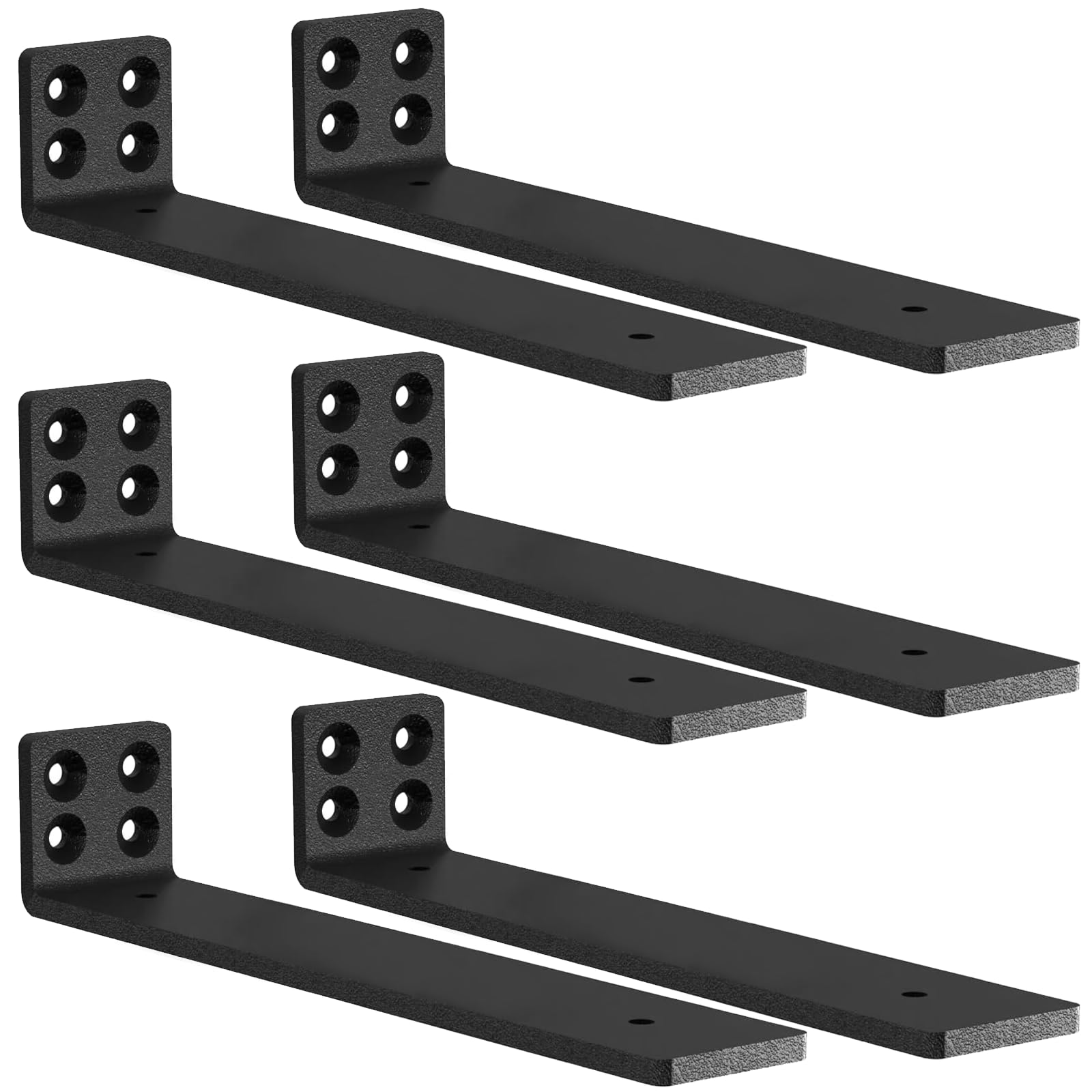 MLOQI 6 Pack Scaffold Board Shelf Brackets Heavy Duty, Black Floating Shelf Bracket, 5mm Thick Wall Brackets for Shelves up to 50 KG (30cm)