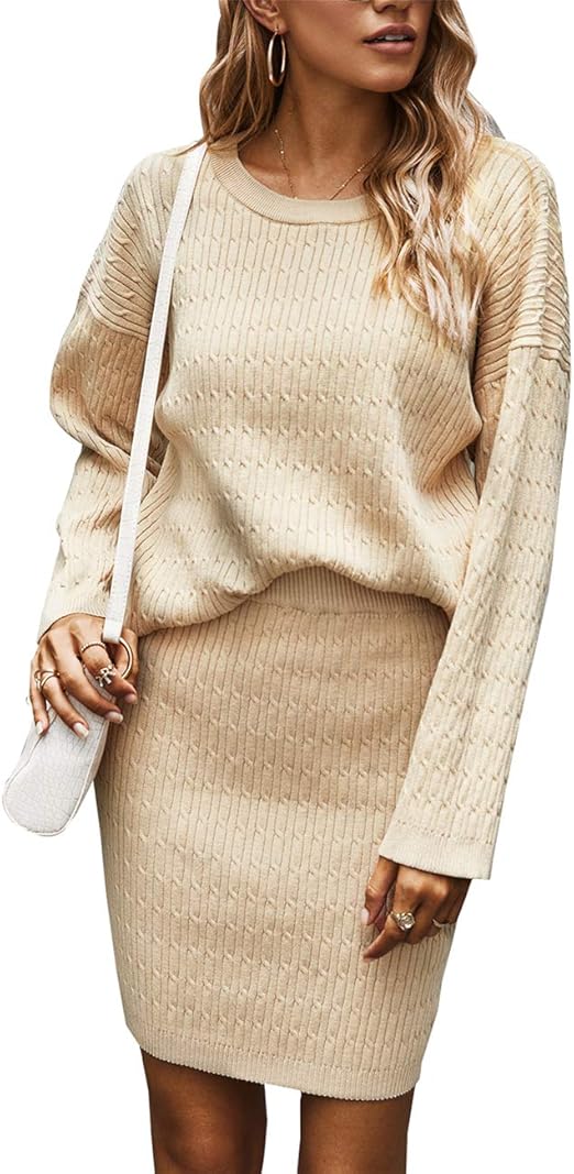 Women's Pullover Dress Set 2 Pieces Tops Top Sweater & Mini Skirt Knitted Pure Simple for Spring