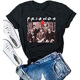 Horror Friends Halloween Shirts for Men Funny Scary Graphic Short Sleeve Fall Tee Blouse