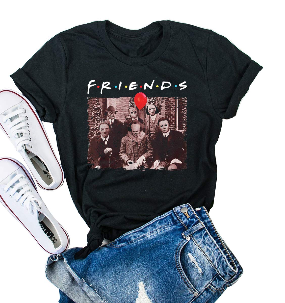 Friends Halloween Shirts for Women Scary Movies