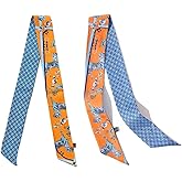 COtheSumay 100% Mulberry Silk Scarf for Handbags & Purses, 2Pcs 2''x35'' Hair Ribbon Skinny Neck Scarves for Women