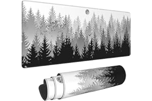 Misty Forest Mouse Pad Large Black Grey White Gaming Mouse Pad XL Extended Long Keyboard and Mouse Desk Mat Big Desk Pad Non-