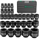 TIWINTUL 3/4&rdquo; Impact Socket Set, 30 PCS, SAE 11/16&rdquo; - 2&rdquo; &amp; Metric 17-60mm | Heavy Duty, 6-Point, Jumbo &amp; Big, CR-MO Steel, Rugged Storage Case, for Truck, Tractor, Construction &amp; Agricultural Machinery