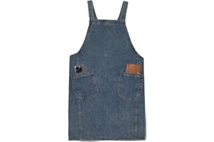 Surblue Cotton Denim Apron With 2 Pockets, Cross Back Aprons for Women Men, Bib Jean Kitchen Apron for Arts Cafe Work