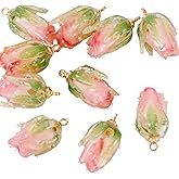 Craftdady Flower Bud Jewelry Charms Rose Flower Acrylic Dangle Pendants Floral Bracelet Keychain Charms Hang Ornament for DIY Craft Necklace Jewelry Making