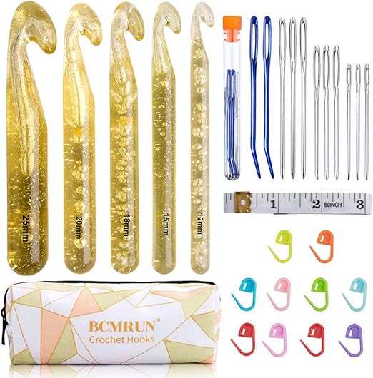 BCMRUN Large Crochet Hooks Set,5PCS 12mm(P)25mm(U) Handcrafted