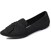CRRFUR Flats for Womens Bow Comfortable Pointed Toe Ballet Flats with Knit Dressy Flats