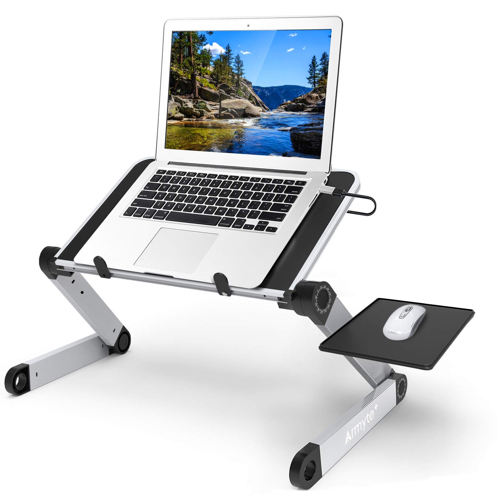 Photo 1 of Armyte Laptop Stand Adjustable Height for Desk, Portable Lap Table with Cooling Fan & Mouse Pad for 15.6 Inch Notebook Lightweight Foldable Computer Riser for Couch Bed Sofa Home Office