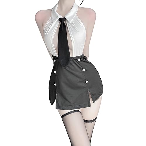 SINGUYUN Women's Office Secretary Uniform Sexy Teacher Costume Cosplay  Lingerie With Socks (2489White Black) in Kenya