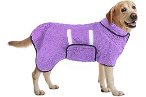 Bienbee Dog Bathrobe, Quick Drying Super Absorbent Dog Robes for After Bath, Warm Keeping Dogs Towel, Dogs Bath Supplies, Light Purple L