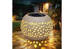 XINNOZI Solar Table Light Waterproof Outdoor & Indoor Lantern - White Metal Retro Hollowed-Out Flickering Flame Tabletop Lights for Desk/Bedroom/Patio/Garden, Solar Powered Lamp Pathway Yard Garden Decor