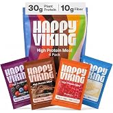 Happy Viking Plant-Based Vegan Protein Powder + Fiber Variety Pack 4 Pack | Protein packets to go, 30g plant protein, keto &amp; low carb meal replacement, gluten-free, non-GMO, complete, 4 meals