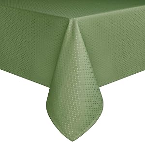 Eforcurtain 60 Width by 102 Length Home Fashion Rectangular Table Cover Water Resistant Fabric Waffle Weave Tablecloth, Green