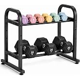 facka 2-Tier Dumbbell Rack Stand Only, Weight Rack for Home Gym | 360 Lbs Capacity, For Hex Dumbbells and Kettlebells, 3-Level Width, Adjustable Height, Non-Slip Feet