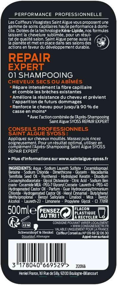 Saint Algue Syoss Repair Expert Shampooing Flacon De 500 Ml