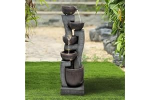 Naturefalls 43.7" H 5-Tier Outdoor Water Fountain with LED Lights Modern Floor-Standing Waterfall Feature Natural Polyresin Looking Stone Fountain for Garden Patio Court Yard Deck