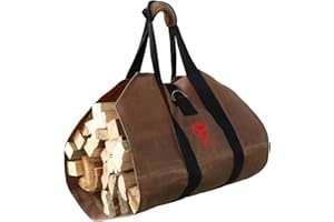 BiggerFire Firewood Carrier, 38x18 Inches Waxed Canvas Log Carrier Wood Holder Tote Firewood Storage Bag, Wood Carring Bag with Handles and Securing Strap for Indoor Fireplace Outdoor Camping