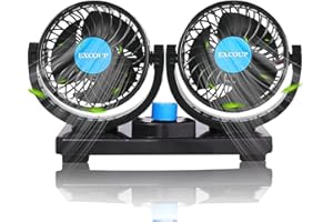 EXCOUP 4'' Cigarette Lighter Car Cooling Fan, Electric 12V Car Fans with 360° Rotatable Dual Head, Upgraded Powerful Quiet Au