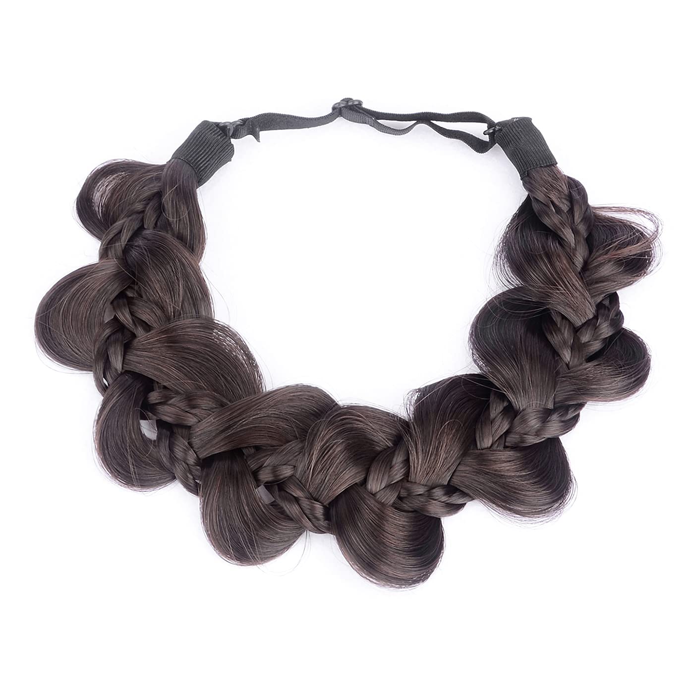 Gledola Bridal Hair Accessories Wide Kinky Fishtail Plaited Braids Headband Braided Synthetic Hair Elastic Stretch, for Women, Bride (Brunette Brown)
