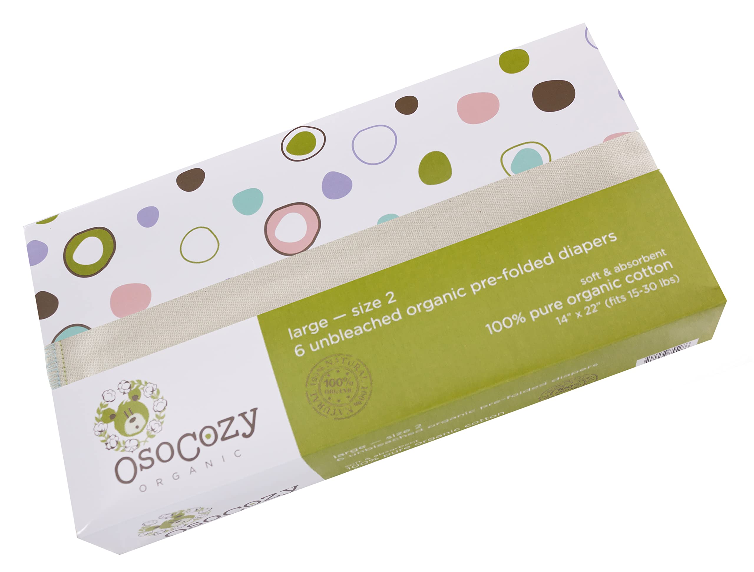 Photo 1 of OsoCozy Organic Cotton Prefold Cloth Diapers Traditional Fit Large 4x8x4 Layering (6pk) - Super-Soft, Thick, Absorbent, Durable and Ecologically Friendlier. Unbleached Natural Color, Fits 15-30 Lbs.