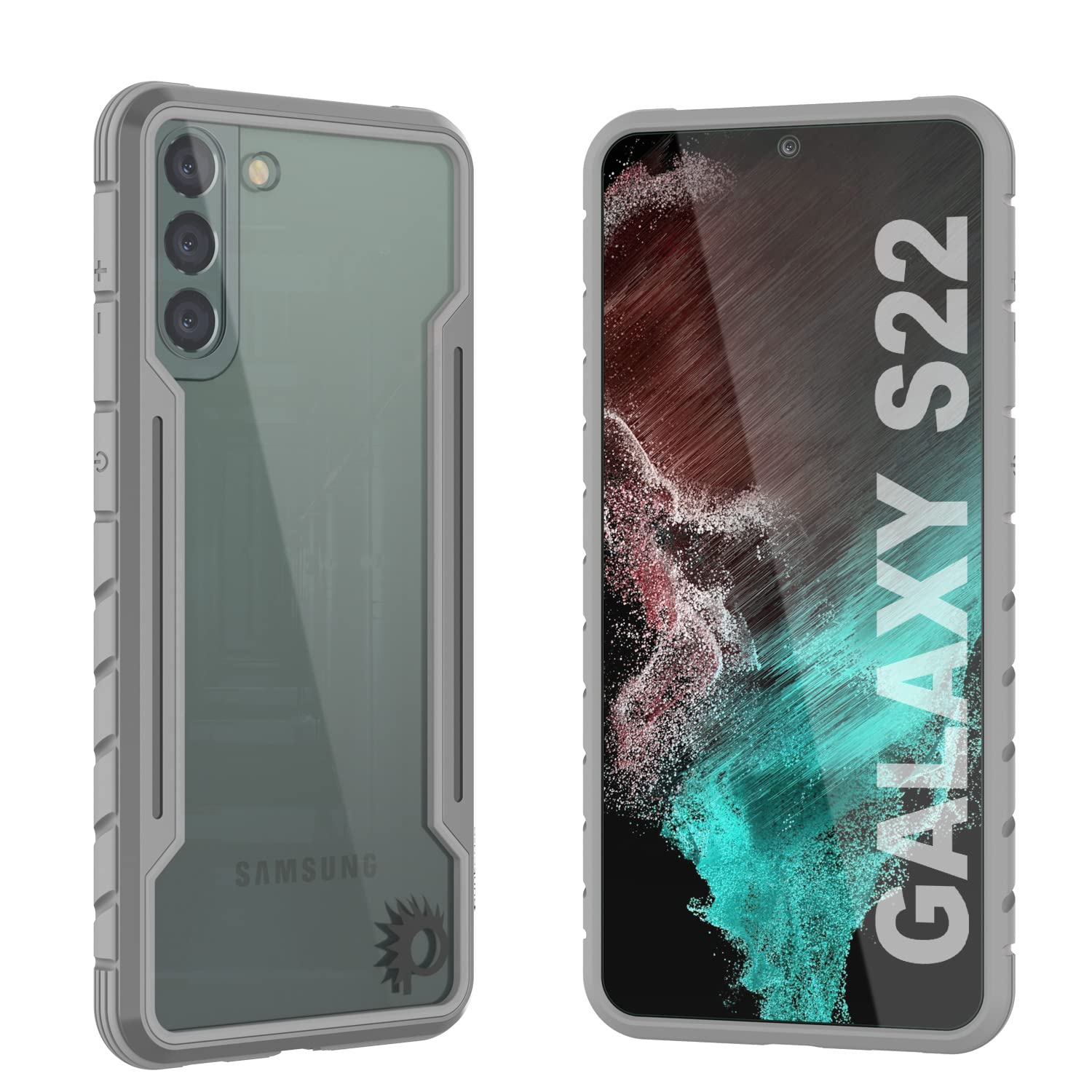 Punkcase Galaxy S22 Case [Ravenger Defense Series] Protective Military Grade Multilayer Cover W/Aluminum Frame [Clear Back] Ultimate Drop Protection for your S22 5G (6.1") (2022) (Grey)