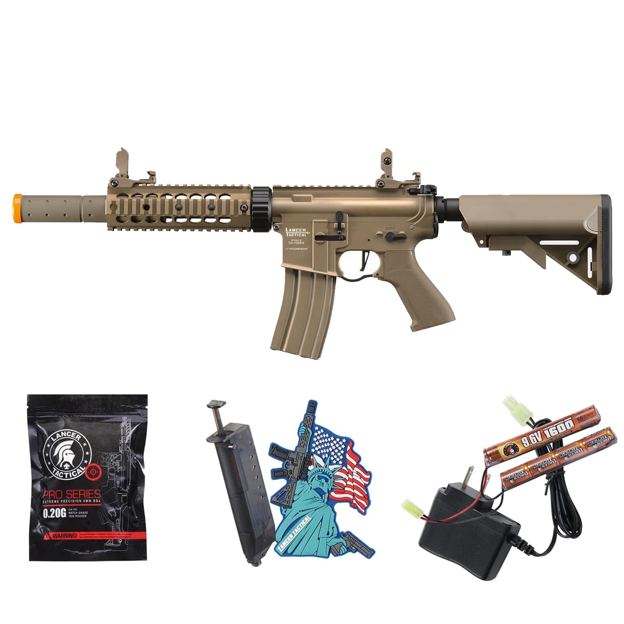 Lancer Tactical Gen 2 Proline Combo Pistola de rifle Airsoft AEG de acero completo SD M4 GEN 2 Gatillo rápido y Mosfet (batería y cargador incluidos)