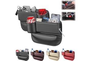 ODDMMO 2 Pack Car Leather Cup Holder Gap Bag, Car Seat Gap Filler Organizer with Cup Holder and Charging Hole, Leather Car Seat Gap Filler Organizer, Car Organizers for Keys, Cards, Phone, Sunglasses