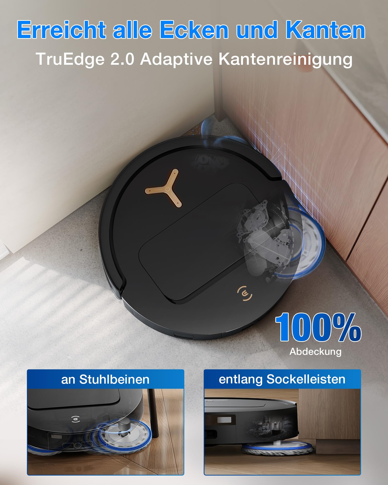 ECOVACS DEEBOT T50 PRO Omni Gen3 Saugroboter mit Wischfunktion, 25.000 Pa, AIVI 3D 3.0, autom. Zugabe v. Reinigungslösung, Reinigung des Mopps bei 75°C, Heißlufttrocknung, 81 mm, Glanzschwarz 3