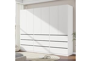 Mhsatyrs White Armoire Wardrobe Closet with 2 Doors, 75" Bedroom Wardrobe Closet for Hanging Clothes, Modern Wood Storage Closets Cabinet with System (B+B+B, 94.5")
