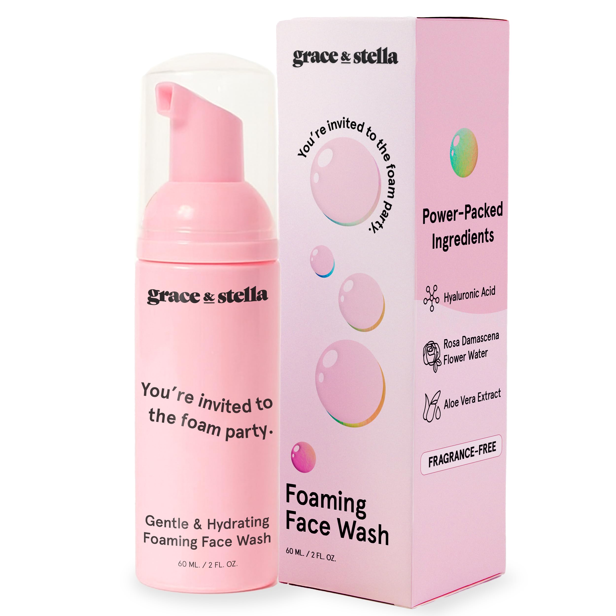 Award Winning Foaming Facial Cleanser (60 ml) - Vegan Sensitive Skin Face Wash Foaming Cleanser - Limpiador Facial - Hydrating Facial Cleanser by grace and stella (60 ml)