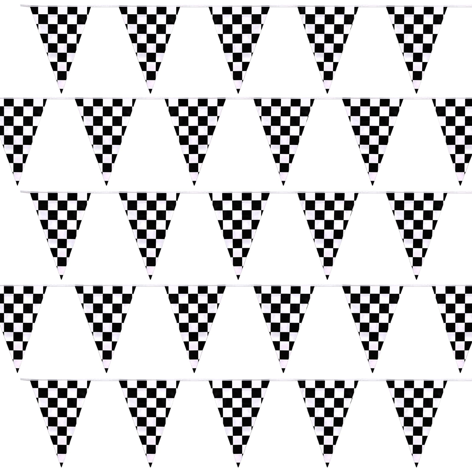 Photo 1 of 100Ft Checkered Flag Banner, Race Car Themed Birthday Party Decorations Supplies, Black and White Checkered Pennant Racing Banner