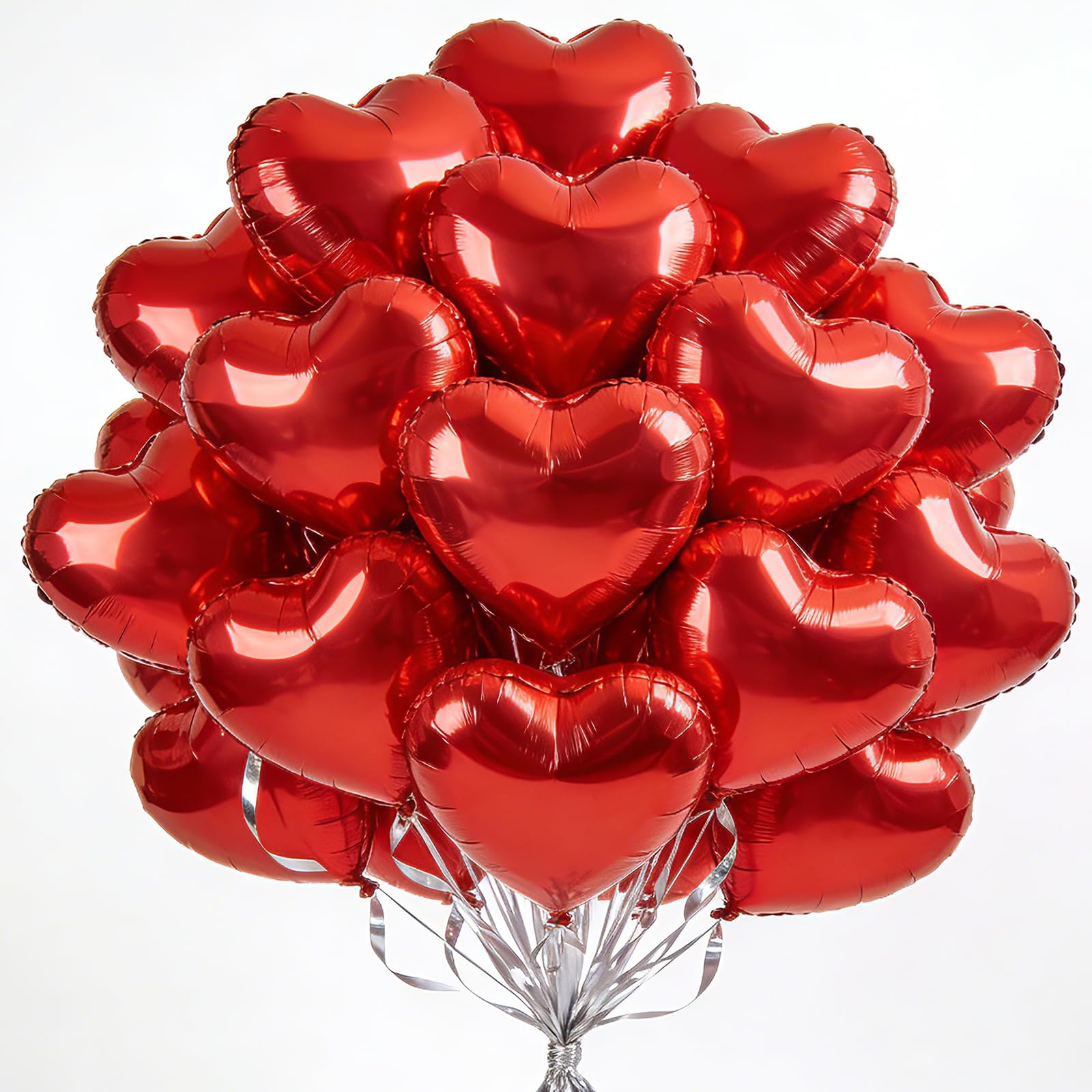 Photo 1 of 18 Inch Red Heart Balloons, 20 Pcs Heart Shaped Foil Balloons for Valentine‘s Day, Wedding, Birthday - 20 Red Balloons set- Support Helium - Party Decorations