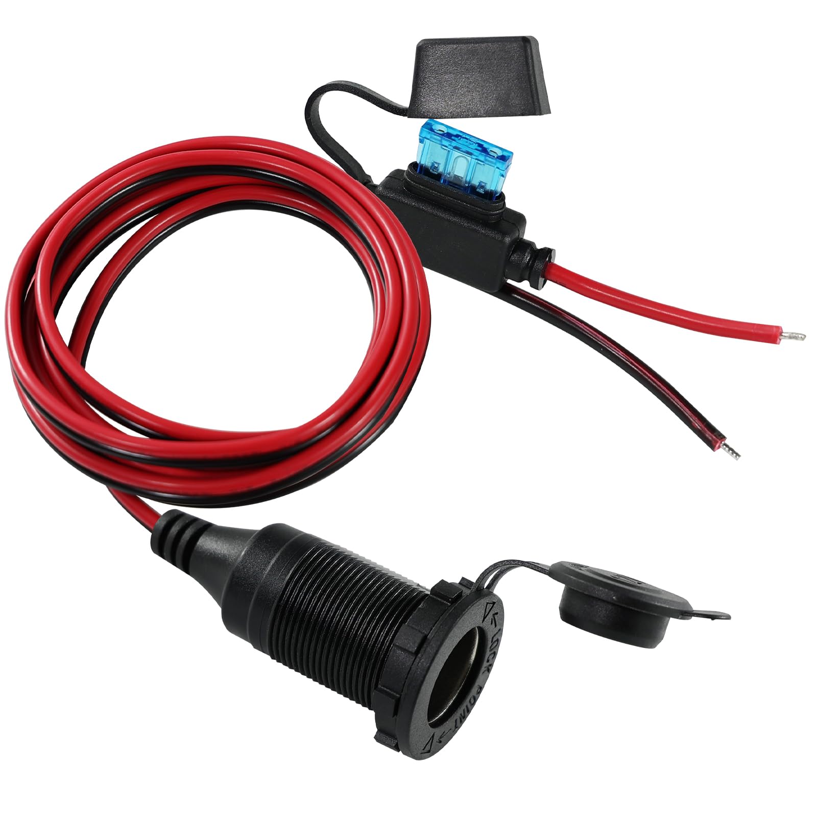 Photo 1 of 12V/24V Female Cigarette Lighter Socket Replacement - 12v Power Outlet Socket with Waterproof Cover, Fixed Thread Cigarette Lighter Socket with Bare Wire Open Cable 6FT,for Car Marine Motorcycle ATV