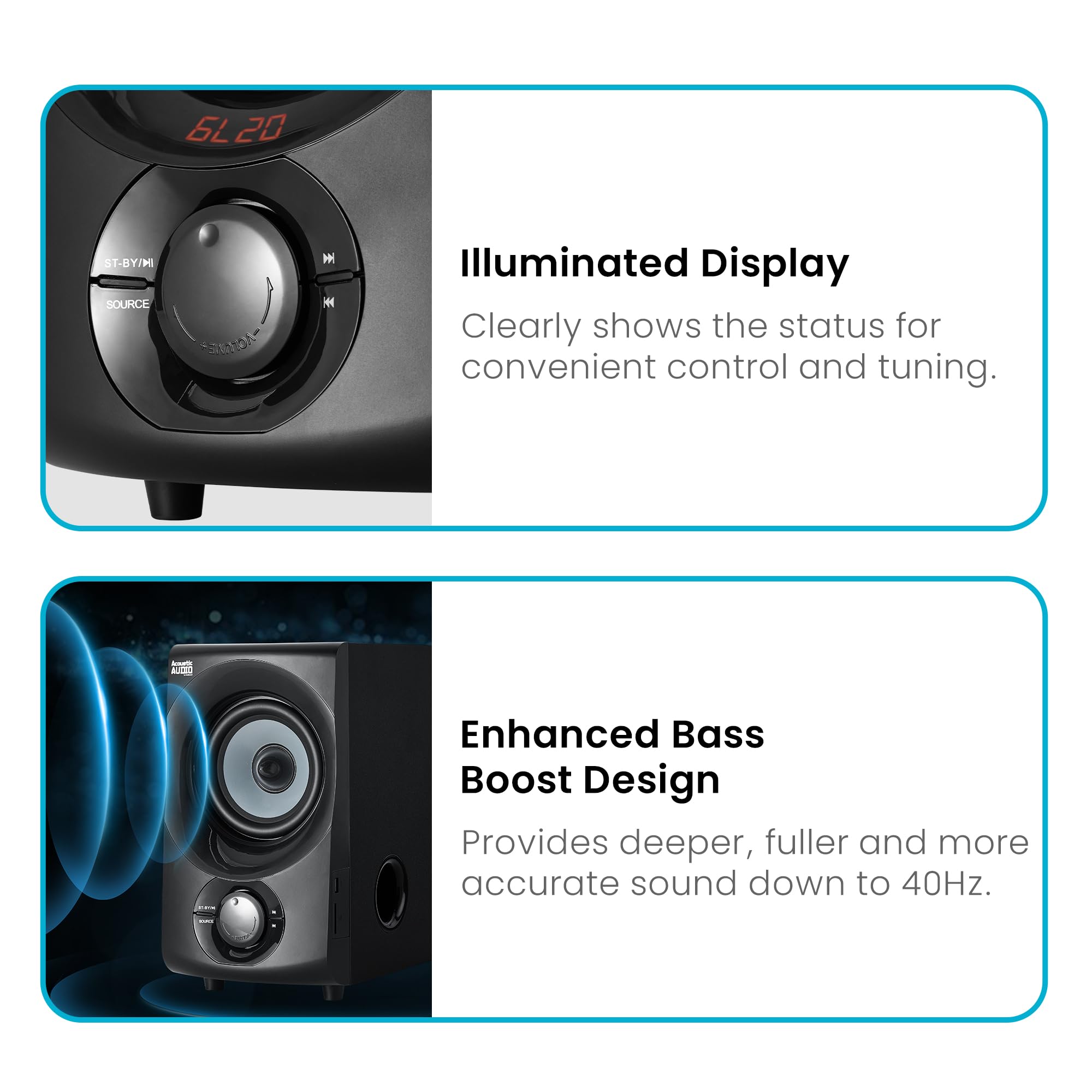 Acoustic Audio by Goldwood Bluetooth 2.1 Speaker System 2.1-Channel Home Theater Speaker System, with Optical/Aux/USB/SD Inputs Black (AA2172)