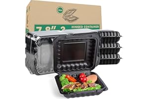 LEOBOX Meal Prep Containers, Reusable 65 Pack Clamshell Food Containers 7.8 Inch Black MFPP 3 Compartment To Go Containers