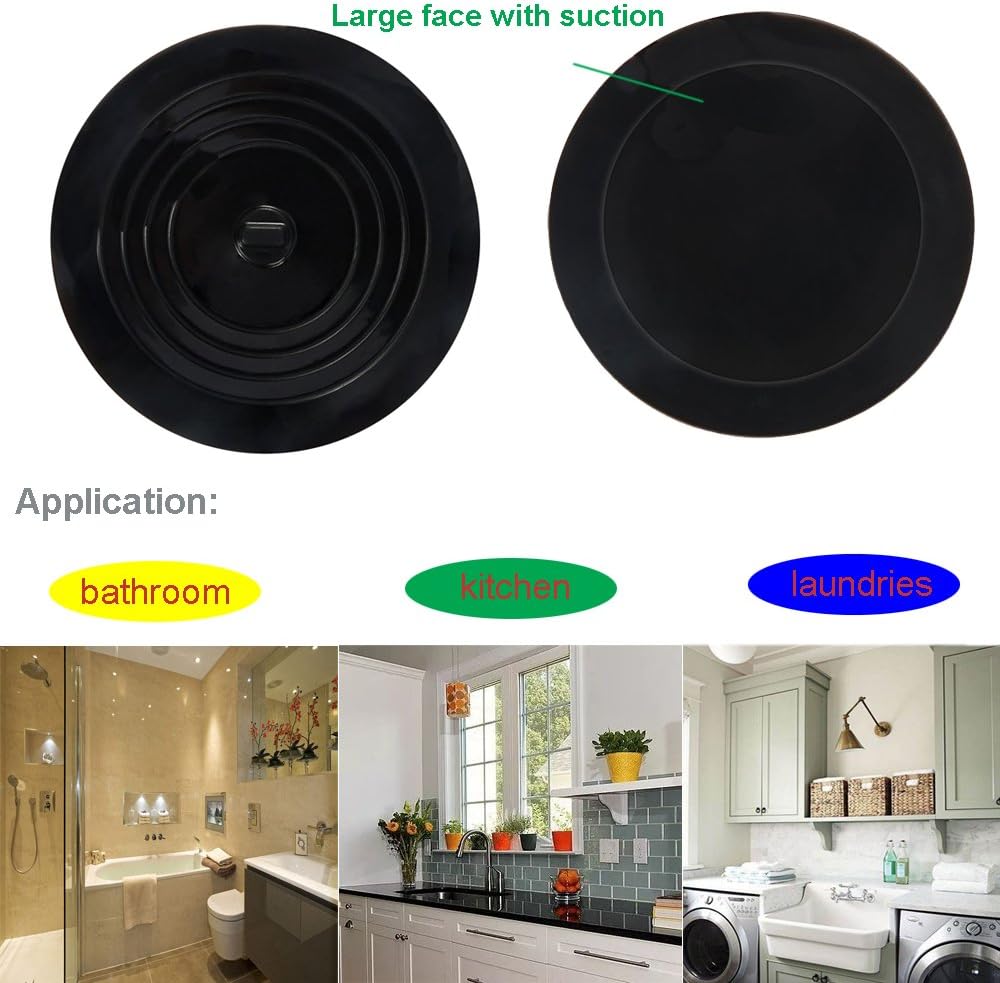 V-TOP Tub Stopper 2 Pack, 6 inches Large Silicone Drain Plug Hair Stopper Flat Suction Cover for Kitchen Bathroom and Laundry: Home & Kitchen